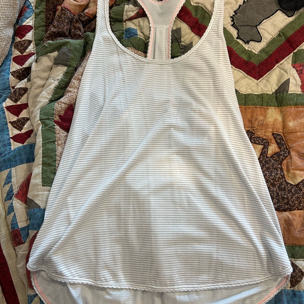 Lululemon Athletica White Striped Tank Top